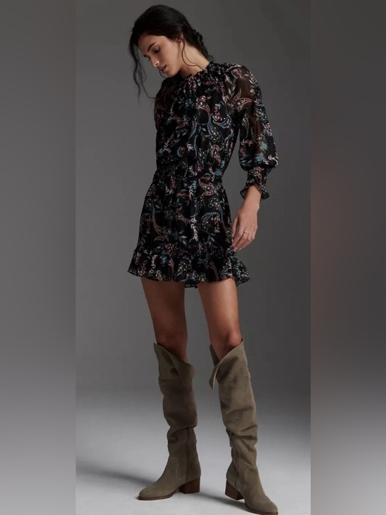Misa Los Angeles Dresses & Skirts - Misa Los Angeles Lexie Black Paisley Ruffle-Hem Mini Dress with Multicolor Print